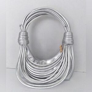 Metallic Silver Multi-Cord Statement‎ Handbag Modern Sculptural Design Evening